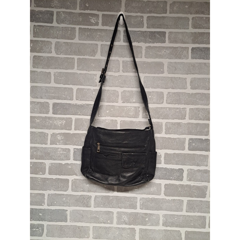 Stone Mountain Womens Vintage 90s Soft Genuine Leather‎ Black Crossbody Bag